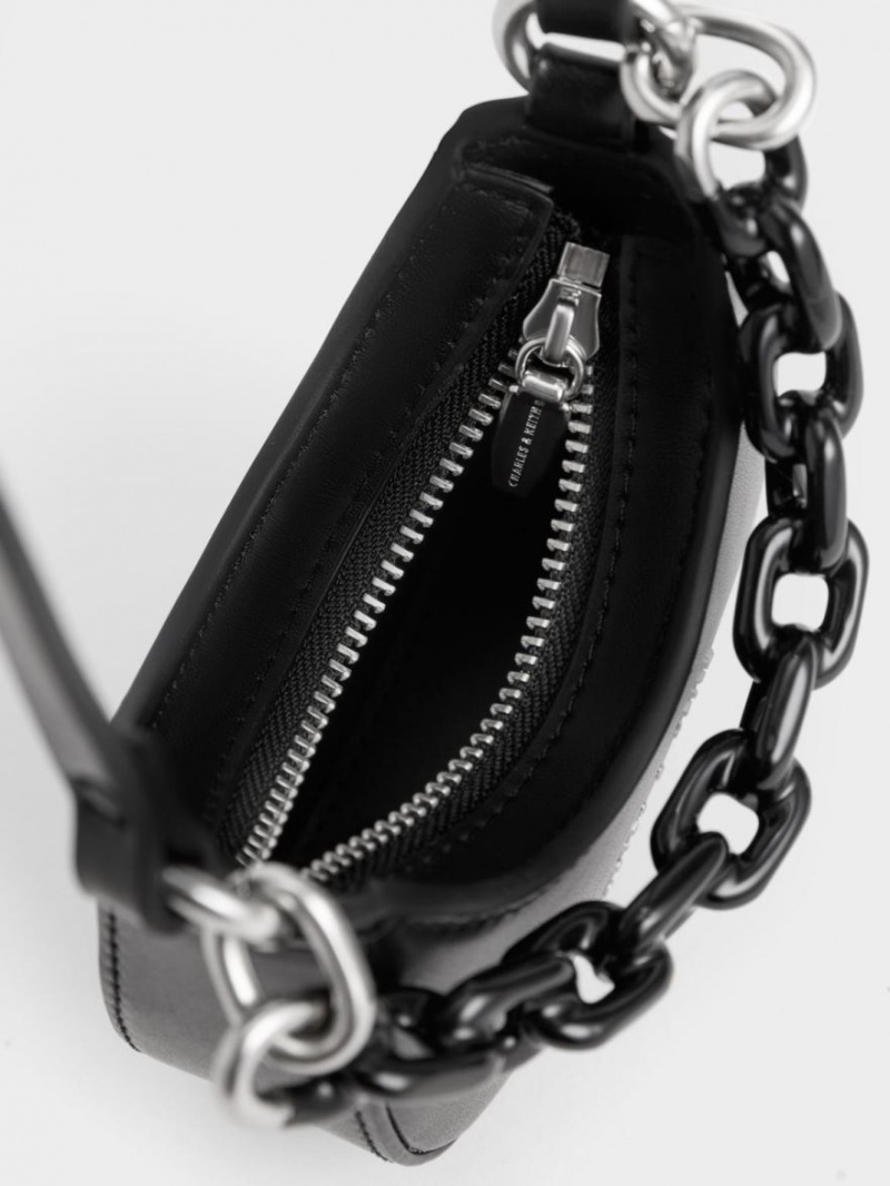 Genti Mini Charles & Keith Koi Chain Handle Negrii | 631XSETZV