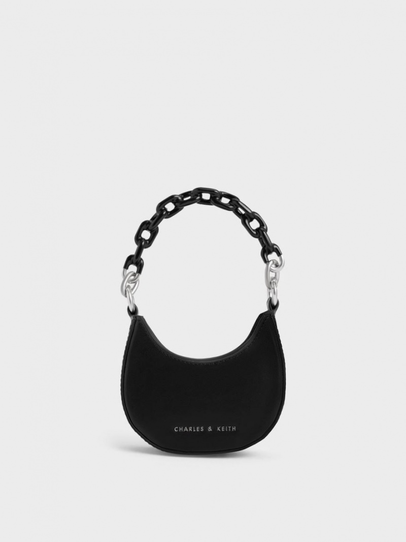 Genti Mini Charles & Keith Koi Chain Handle Negrii | 631XSETZV