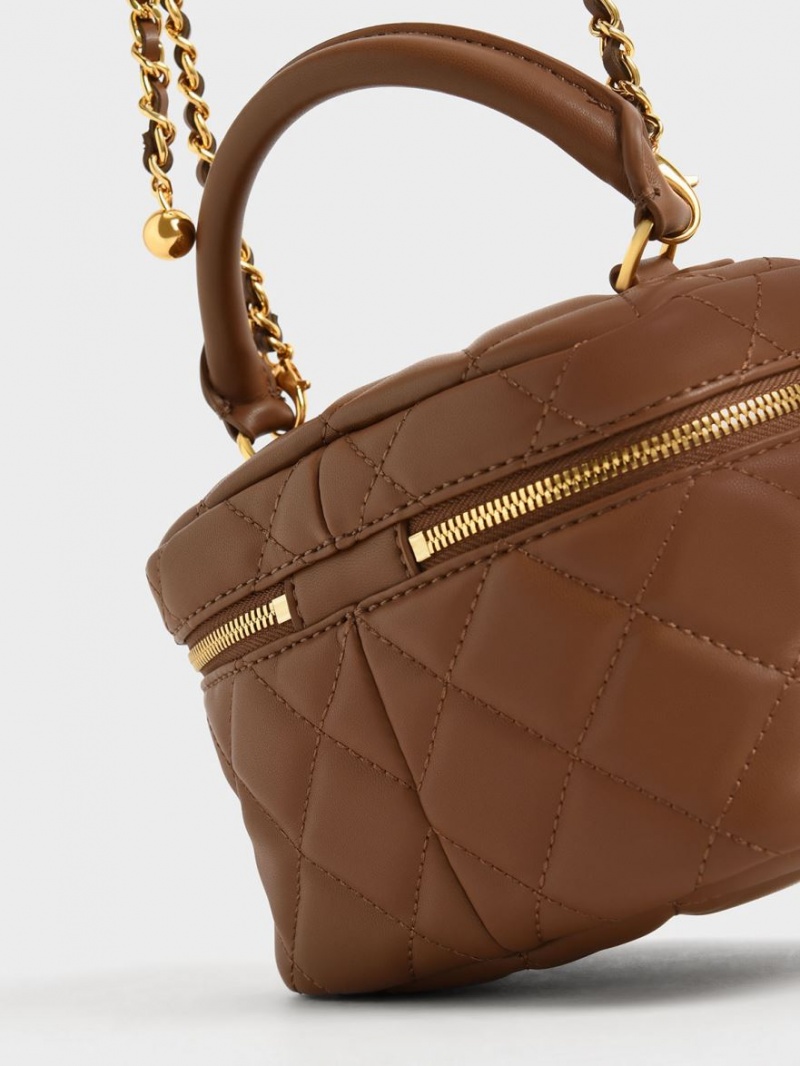 Genti Mini Charles & Keith Matlasat Two-Way Zip Ciocolata | 034ONUKXJ