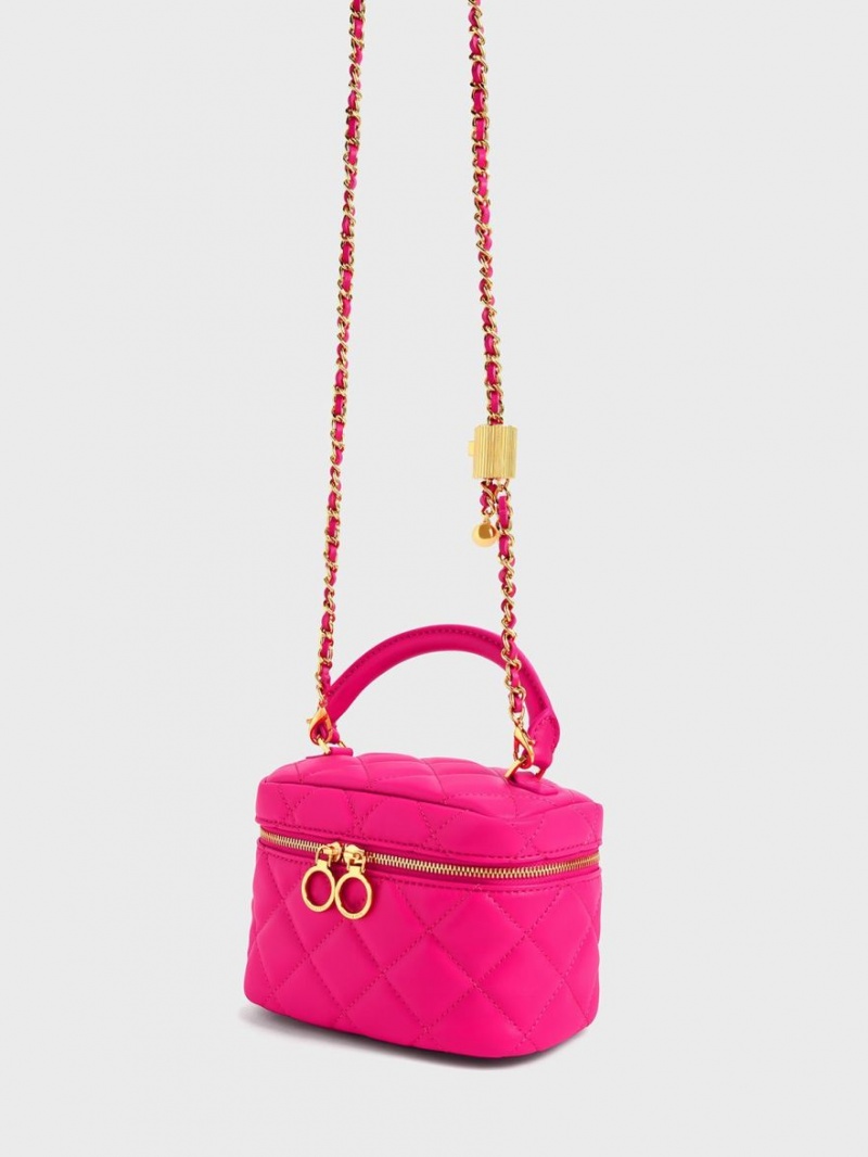 Genti Mini Charles & Keith Matlasat Two-Way Zip Fucsie | 365UXFZOQ