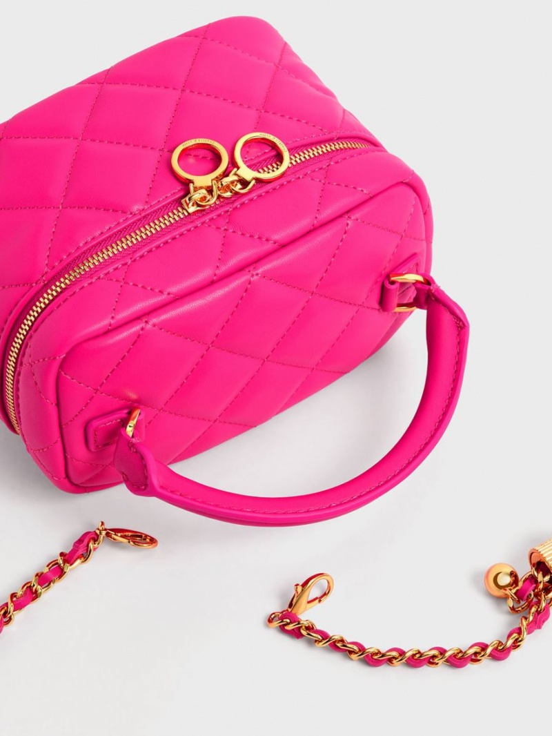 Genti Mini Charles & Keith Matlasat Two-Way Zip Fucsie | 365UXFZOQ
