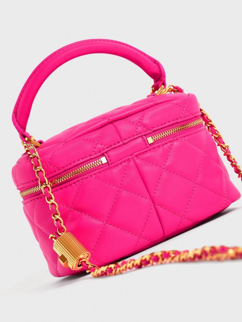 Genti Mini Charles & Keith Matlasat Two-Way Zip Fucsie | 365UXFZOQ