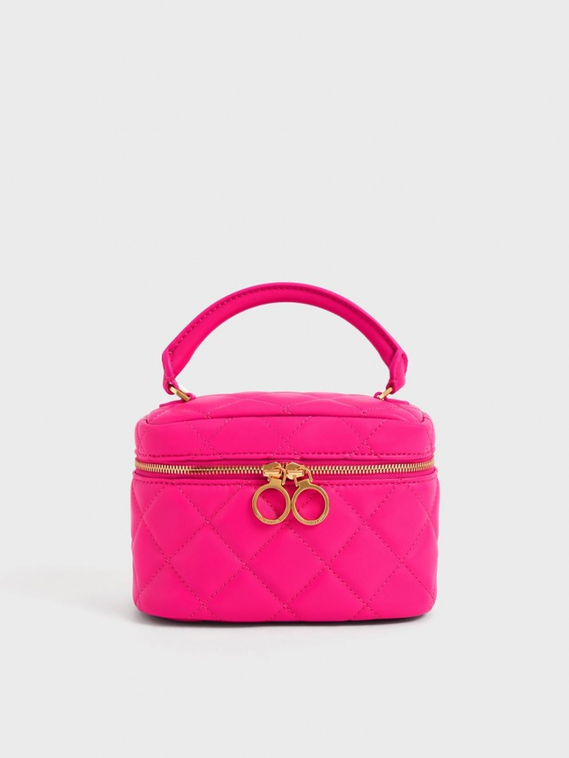 Genti Mini Charles & Keith Matlasat Two-Way Zip Fucsie | 365UXFZOQ