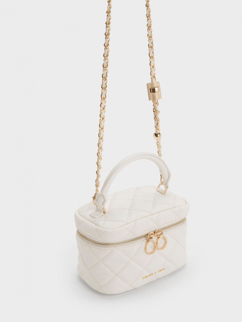 Genti Mini Charles & Keith Matlasat Two-Way Zip Albi | 385YISGMQ