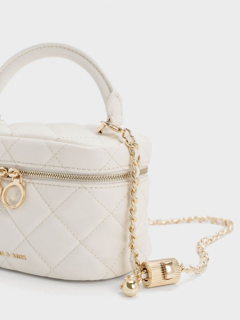 Genti Mini Charles & Keith Matlasat Two-Way Zip Albi | 385YISGMQ