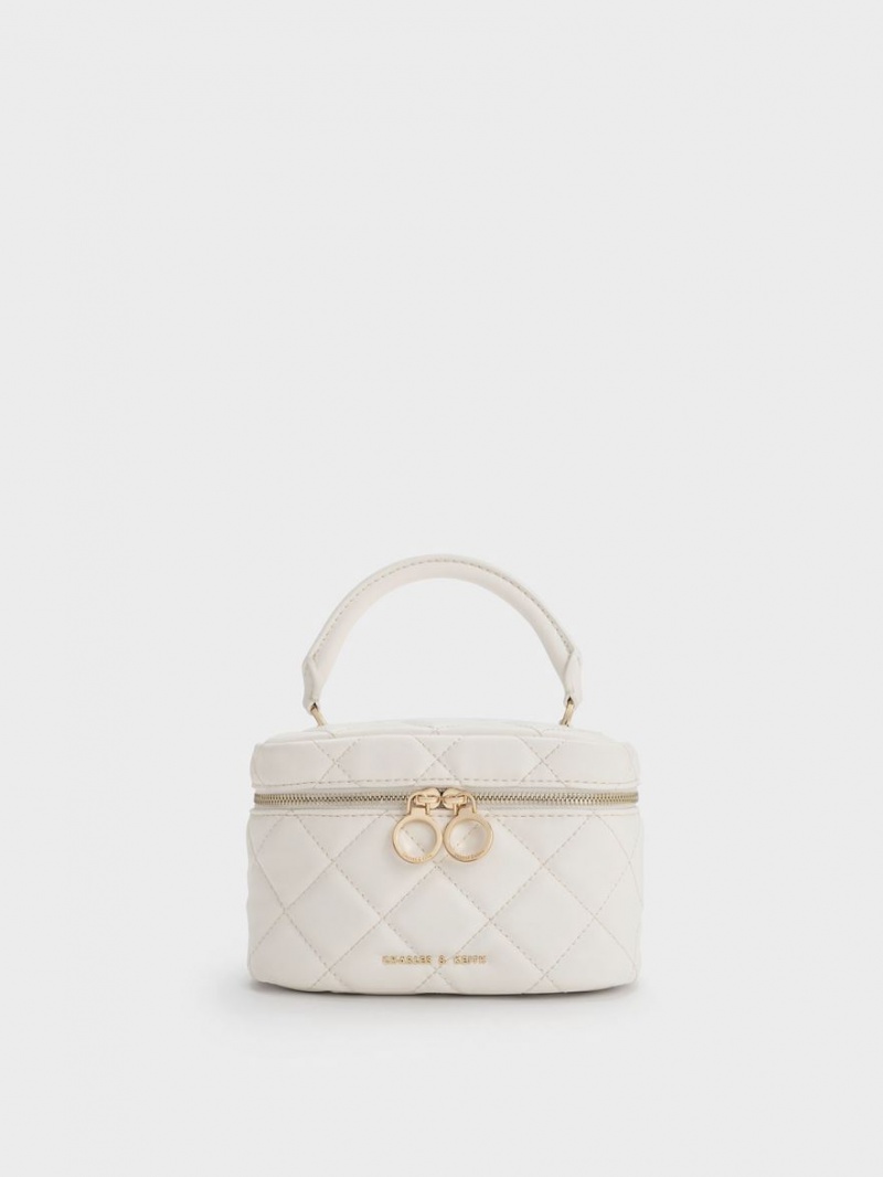 Genti Mini Charles & Keith Matlasat Two-Way Zip Albi | 385YISGMQ