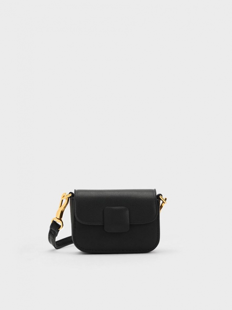 Genti Mini Charles & Keith Micro Koa Square Push-Lock Negrii | 728STKLQI