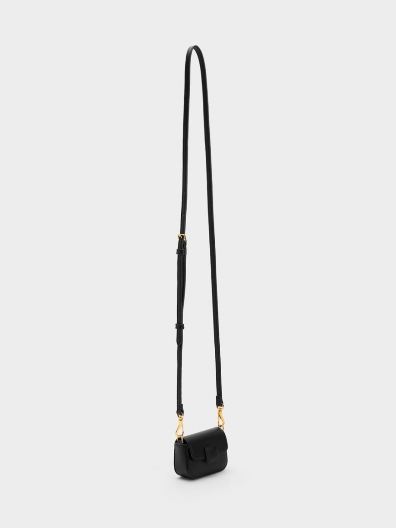 Genti Mini Charles & Keith Micro Koa Square Push-Lock Negrii | 728STKLQI