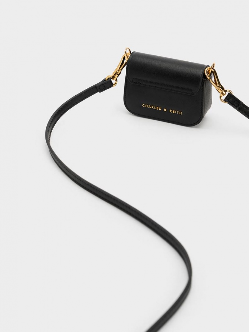 Genti Mini Charles & Keith Micro Koa Square Push-Lock Negrii | 728STKLQI