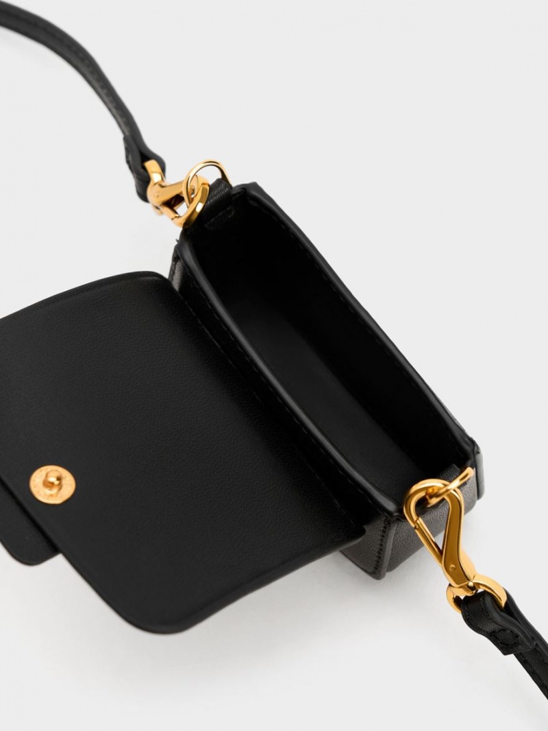 Genti Mini Charles & Keith Micro Koa Square Push-Lock Negrii | 728STKLQI