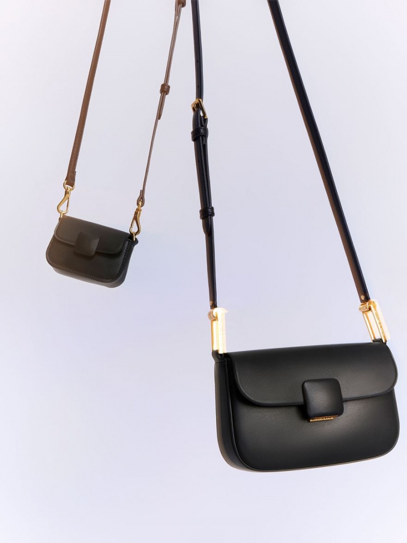 Genti Mini Charles & Keith Micro Koa Square Push-Lock Negrii | 728STKLQI