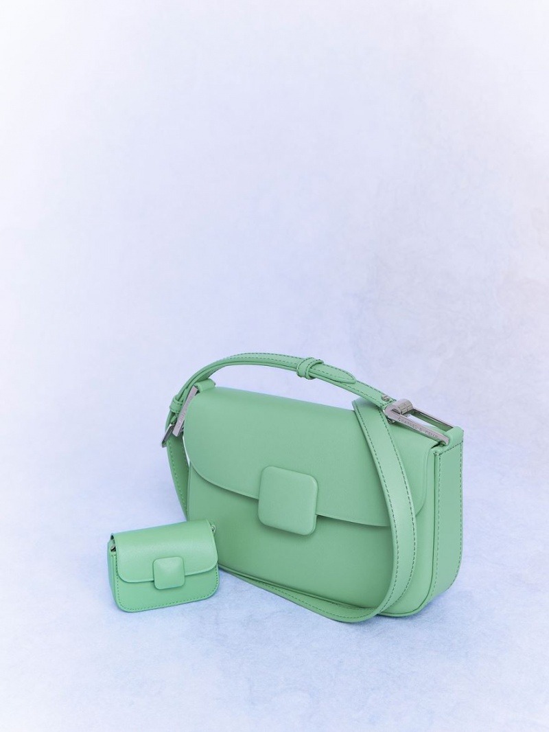 Genti Mini Charles & Keith Micro Koa Square Push-Lock Verzi | 085TEHIUP