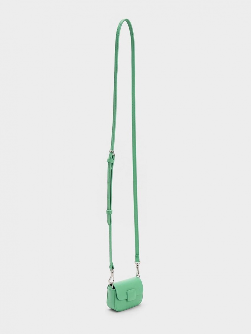 Genti Mini Charles & Keith Micro Koa Square Push-Lock Verzi | 085TEHIUP