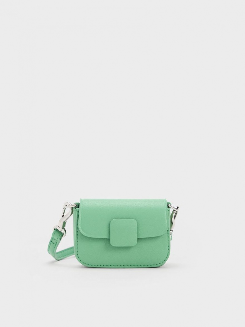 Genti Mini Charles & Keith Micro Koa Square Push-Lock Verzi | 085TEHIUP