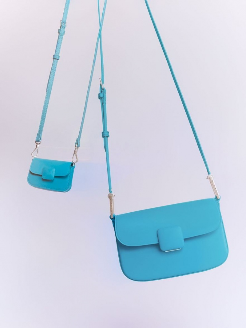 Genti Mini Charles & Keith Micro Koa Square Push-Lock Albastri | 654IJXORM