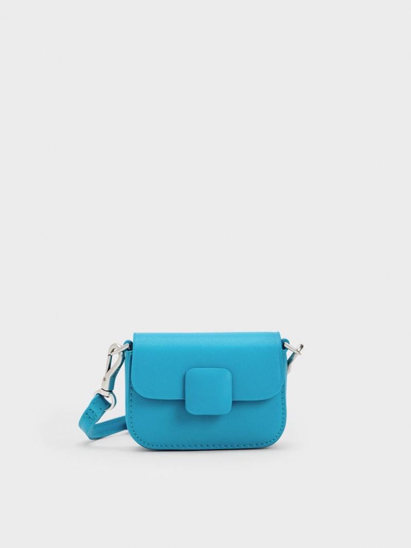 Genti Mini Charles & Keith Micro Koa Square Push-Lock Albastri | 654IJXORM