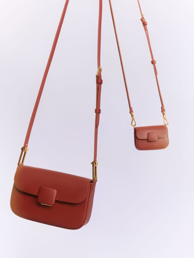 Genti Mini Charles & Keith Micro Koa Square Push-Lock Rosii Inchis | 430TQZSUW