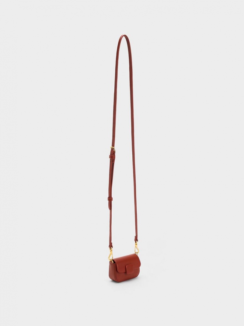 Genti Mini Charles & Keith Micro Koa Square Push-Lock Rosii Inchis | 430TQZSUW