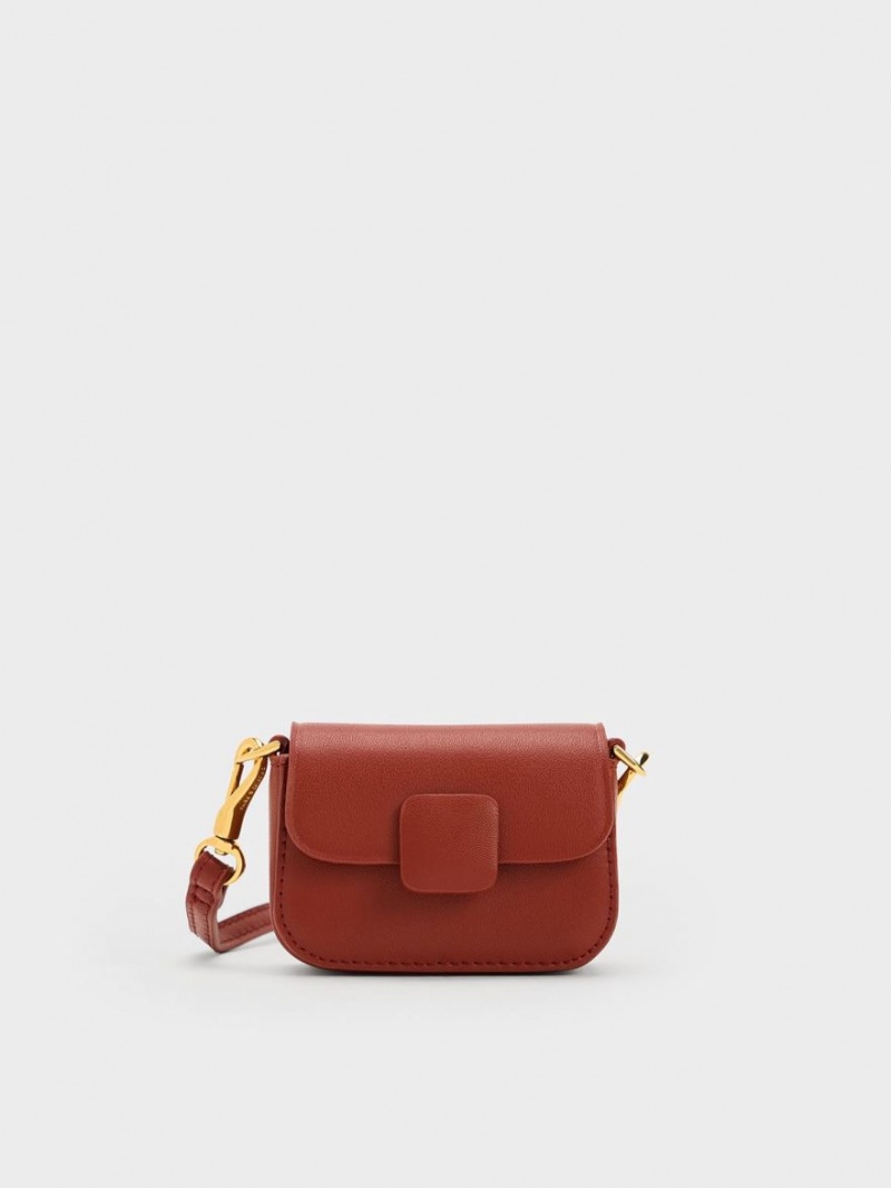 Genti Mini Charles & Keith Micro Koa Square Push-Lock Rosii Inchis | 430TQZSUW