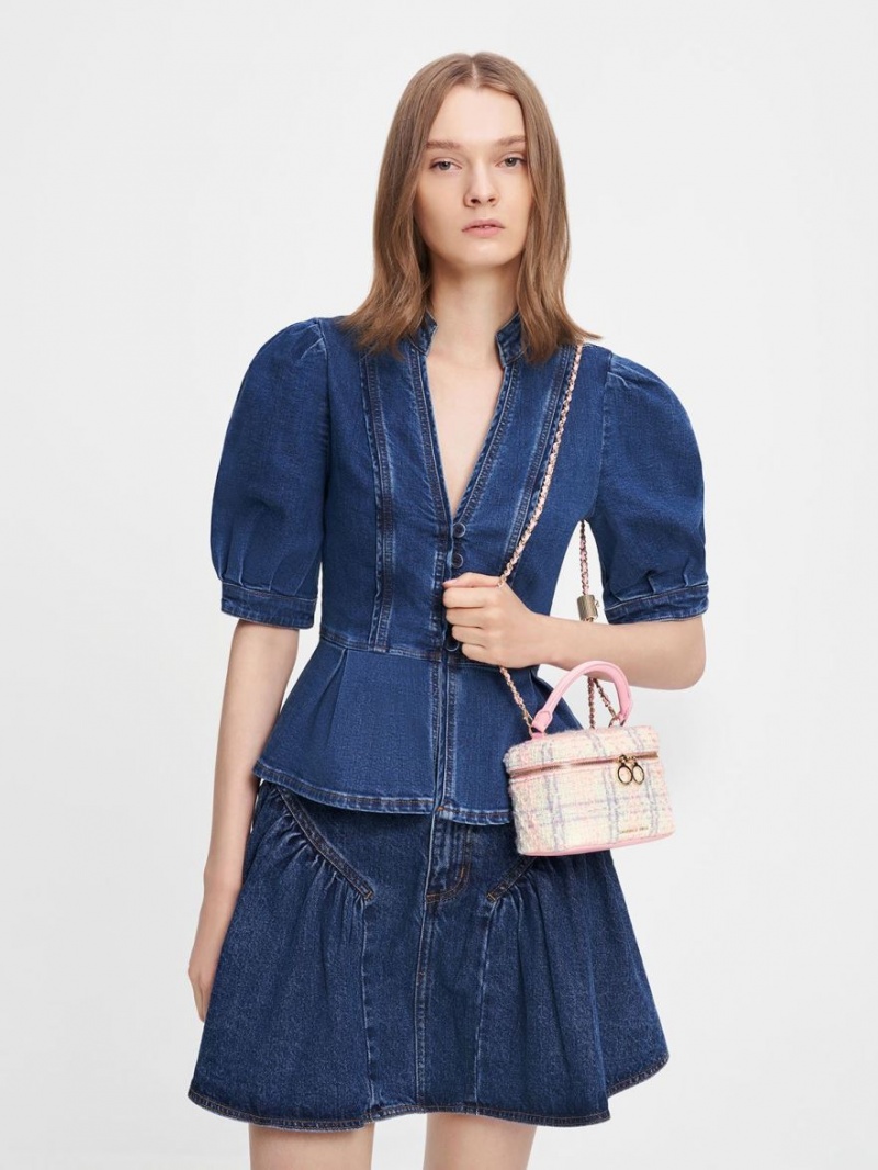 Genti Mini Charles & Keith Tweed Two-Way Zip Roz | 563SHGCDI