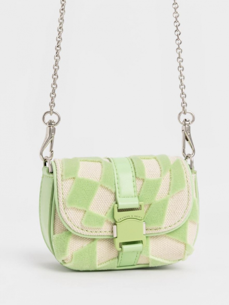 Genti Mini Charles & Keith Zetta Belt Cu Catarama Checkered Verzi | 506IVFYQO