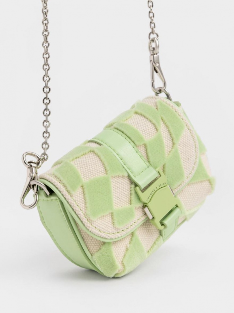 Genti Mini Charles & Keith Zetta Belt Cu Catarama Checkered Verzi | 506IVFYQO