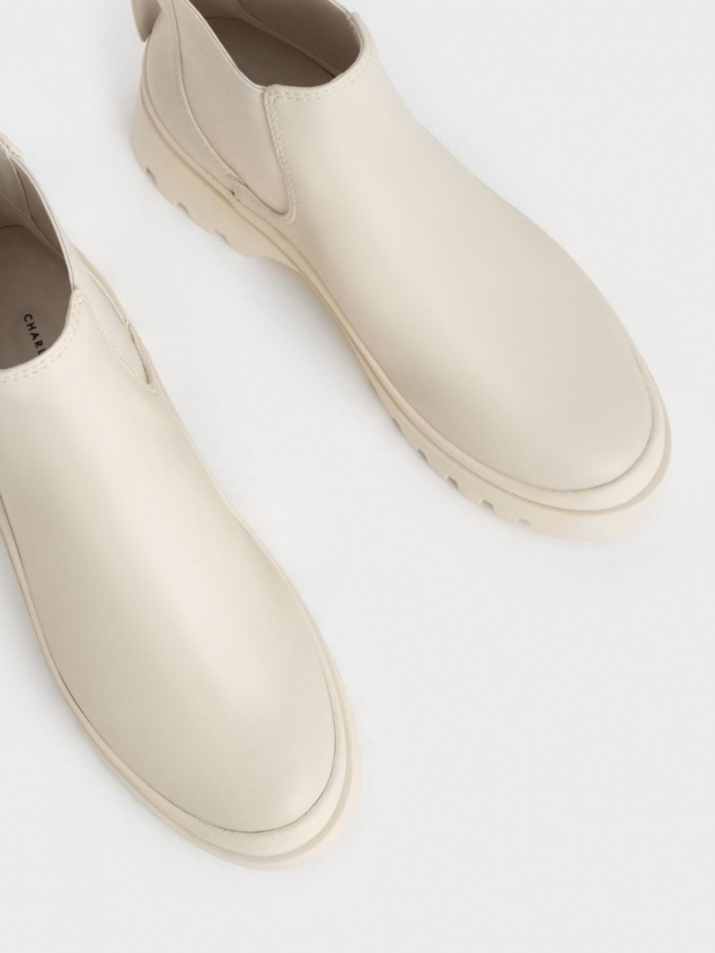 Ghete Chelsea Charles & Keith Extended Pull Tab Albi | 324CZQWMA
