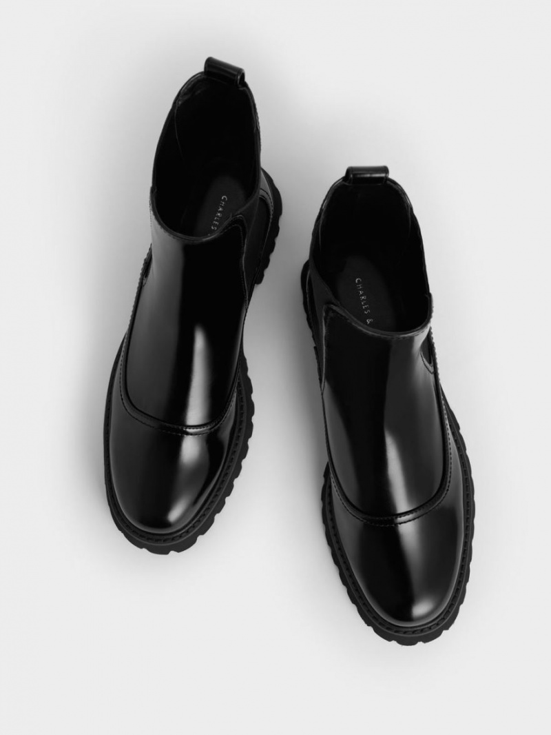 Ghete Chelsea Charles & Keith Ridged-Sole Negrii | 738UQRVEJ