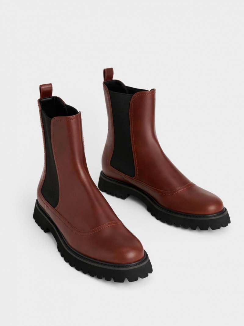 Ghete Chelsea Charles & Keith Ridged-Sole Rosii Inchis | 539UBDKMA