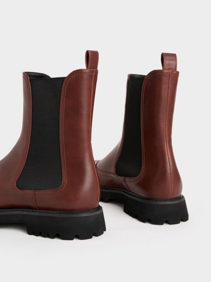 Ghete Chelsea Charles & Keith Ridged-Sole Rosii Inchis | 539UBDKMA