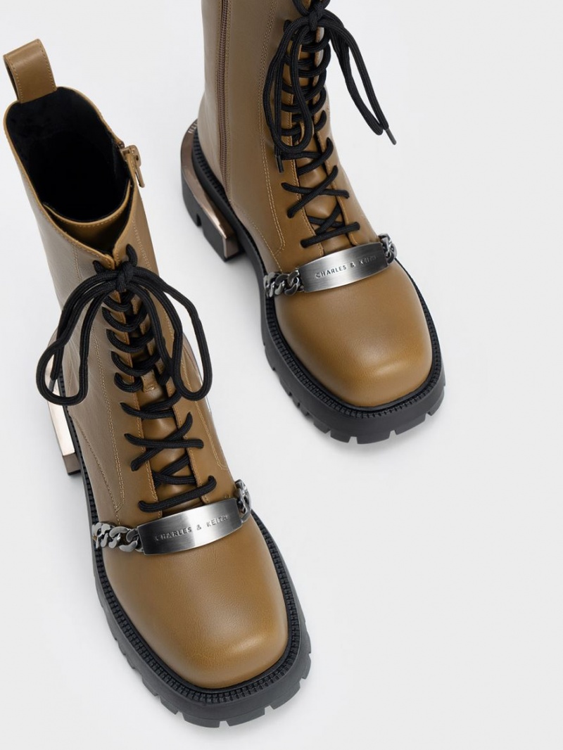 Ghete cu Siret Charles & Keith Selma Metallic Accent Masline Verzi | 395OBPDMZ