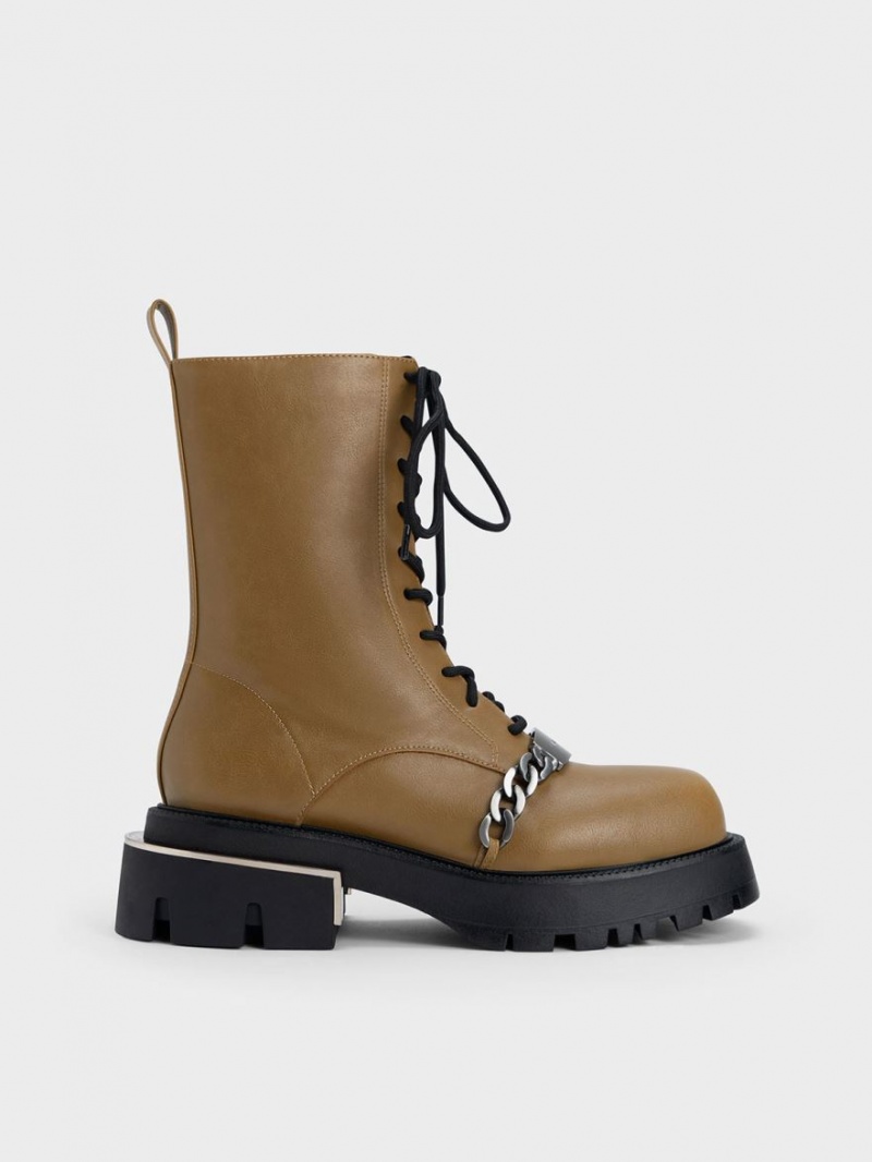 Ghete cu Siret Charles & Keith Selma Metallic Accent Masline Verzi | 395OBPDMZ