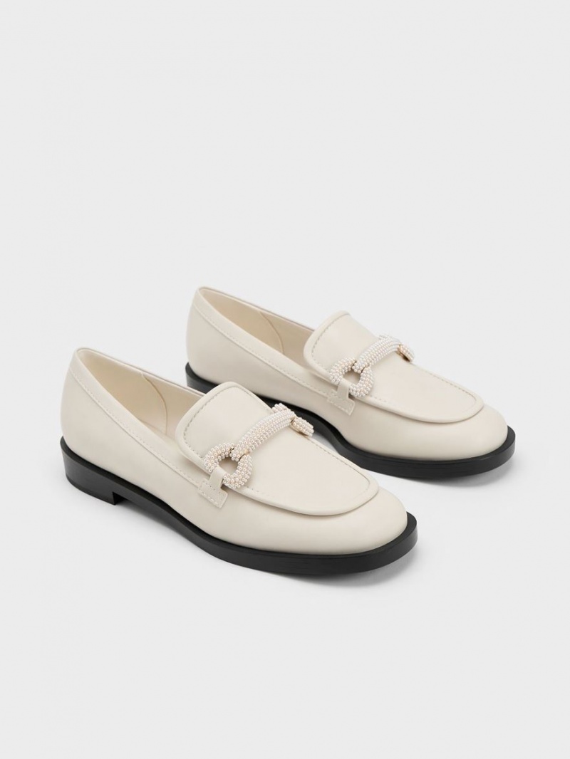 Mocasini Charles & Keith Beaded Curea Albi | 632CQDZAY