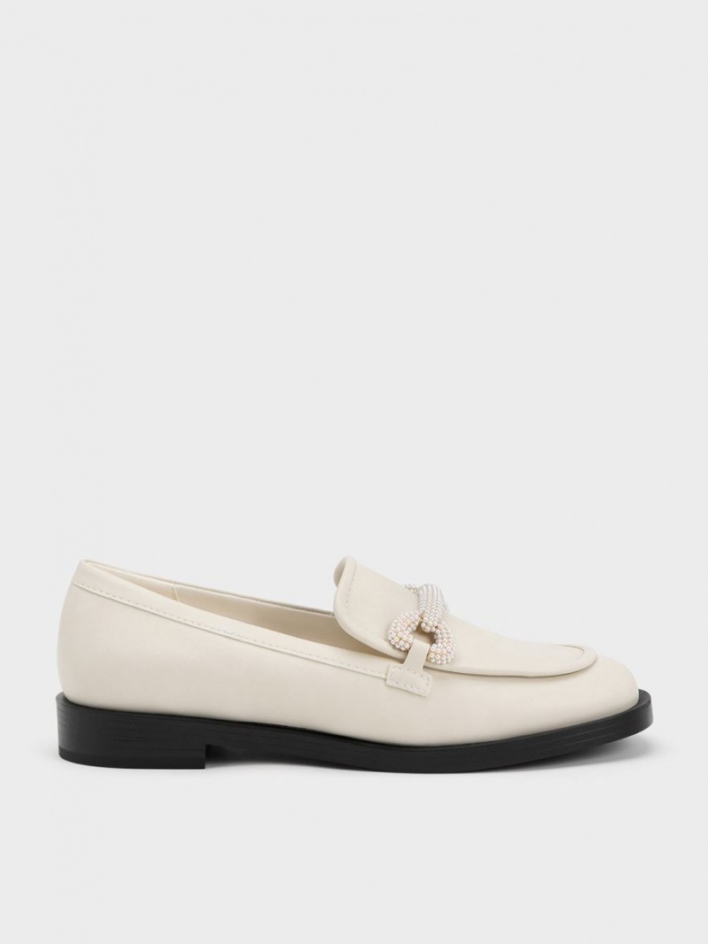 Mocasini Charles & Keith Beaded Curea Albi | 632CQDZAY