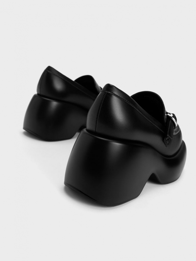 Mocasini Charles & Keith Buckled Platforma Penny Negrii | 703LKQBMZ