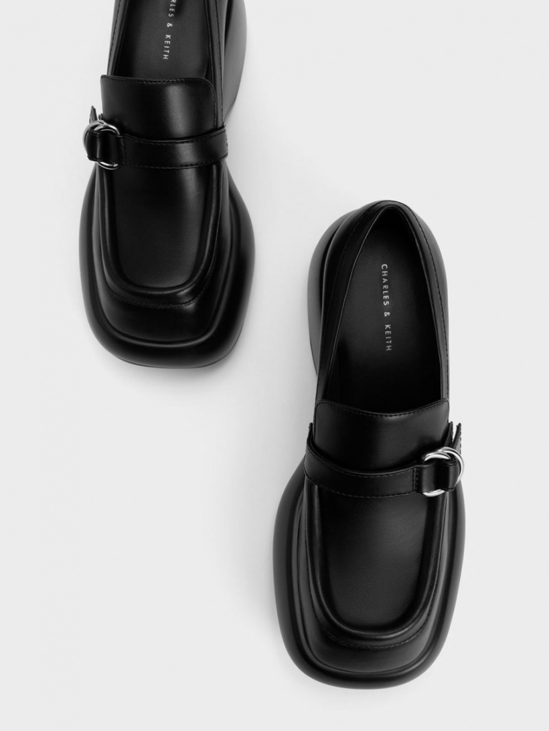 Mocasini Charles & Keith Buckled Platforma Penny Negrii | 703LKQBMZ