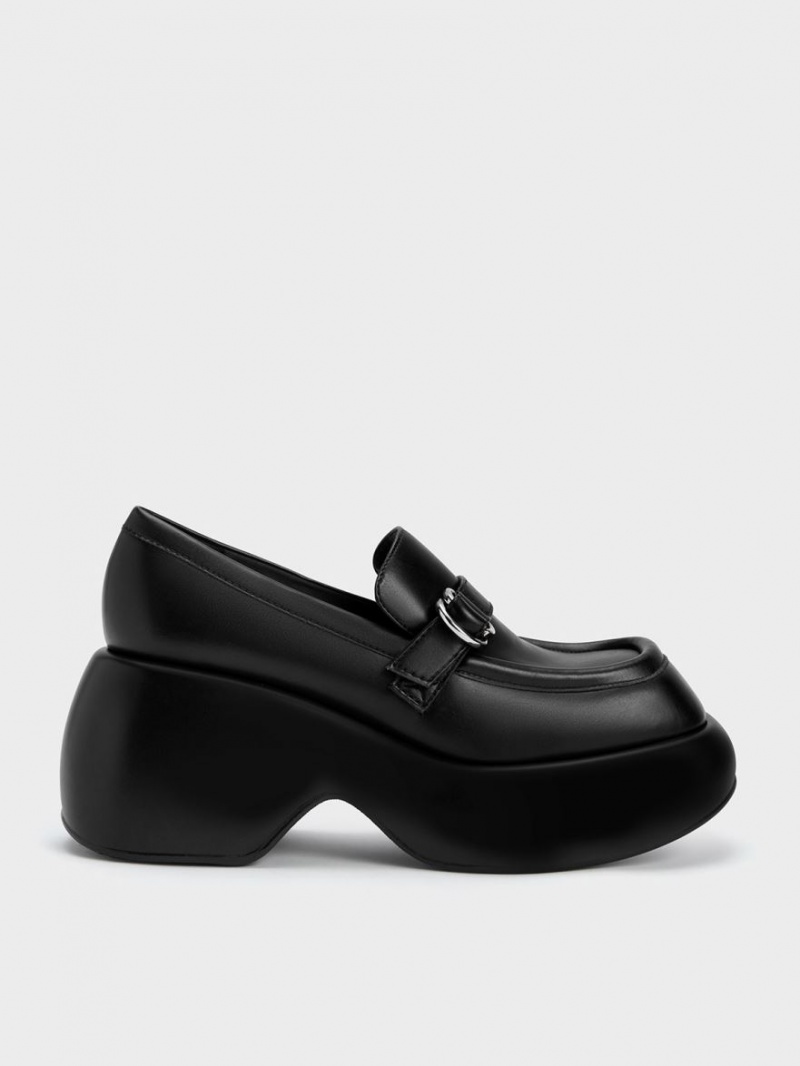 Mocasini Charles & Keith Buckled Platforma Penny Negrii | 703LKQBMZ