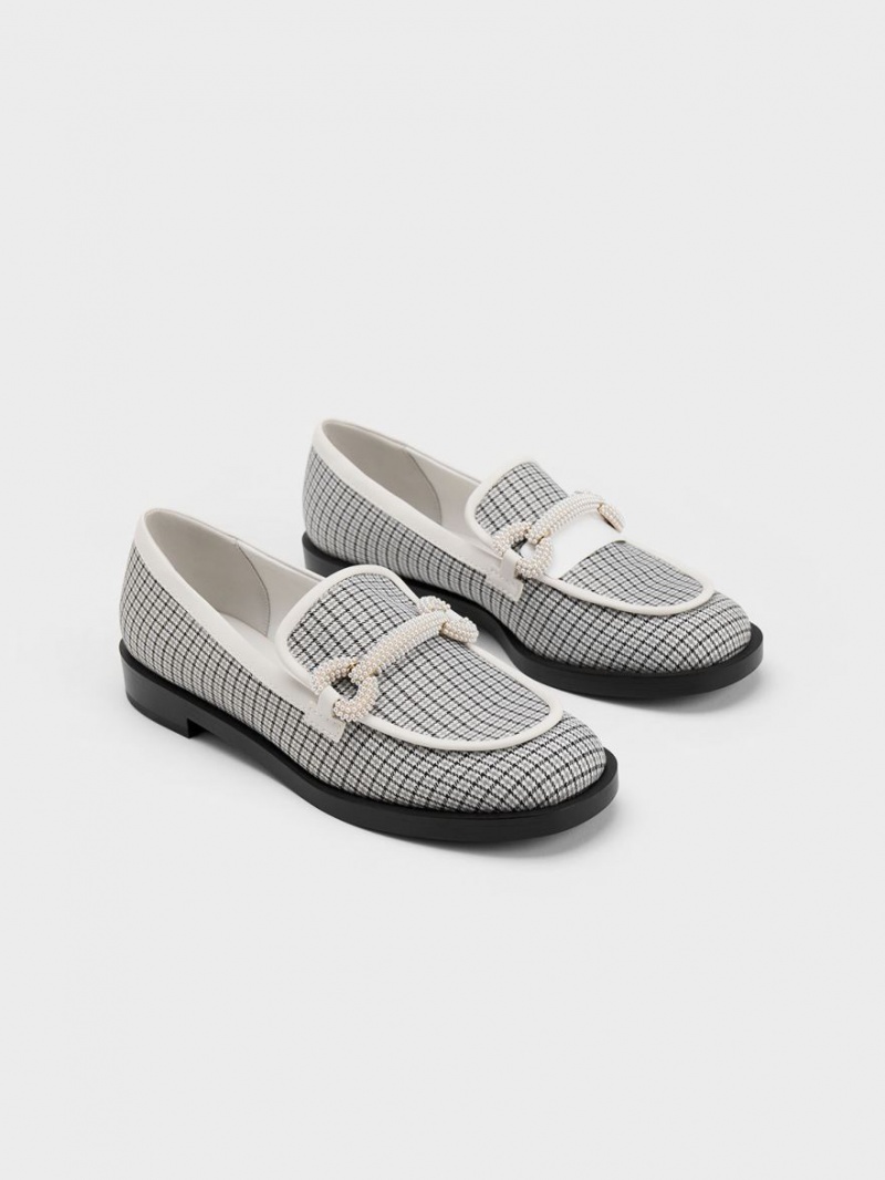 Mocasini Charles & Keith Checkered Beaded Curea Gri | 690RBAKEM