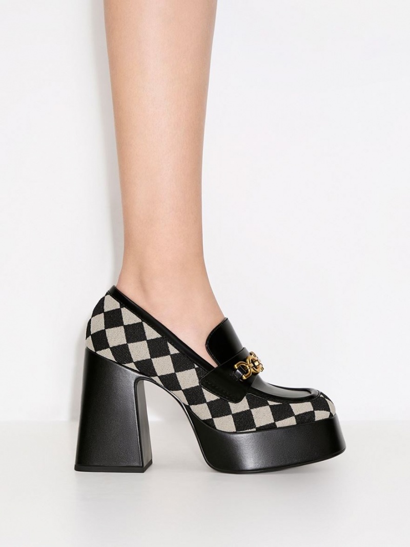 Mocasini Charles & Keith Checkered Metallic Accent Platforma Negrii | 517RPWGQS