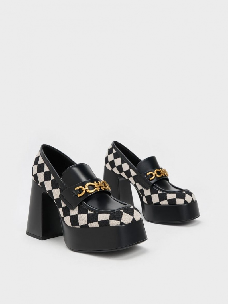 Mocasini Charles & Keith Checkered Metallic Accent Platforma Negrii | 517RPWGQS