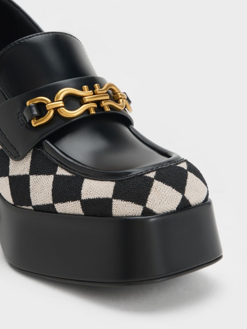 Mocasini Charles & Keith Checkered Metallic Accent Platforma Negrii | 517RPWGQS