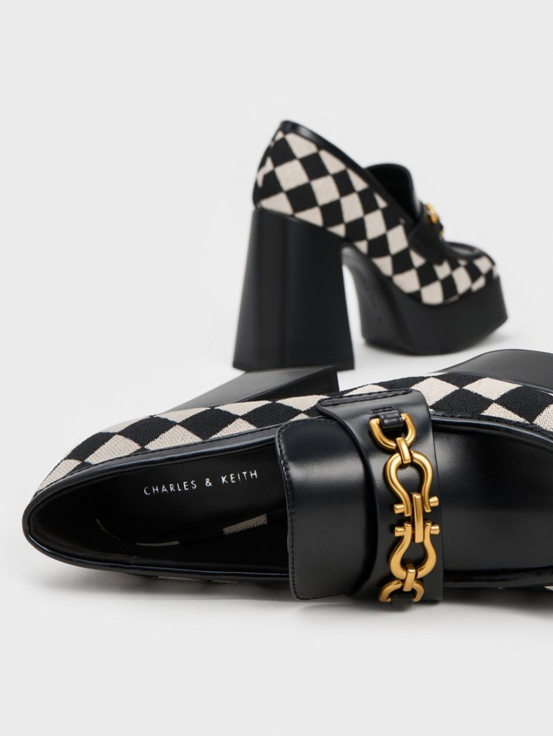 Mocasini Charles & Keith Checkered Metallic Accent Platforma Negrii | 517RPWGQS