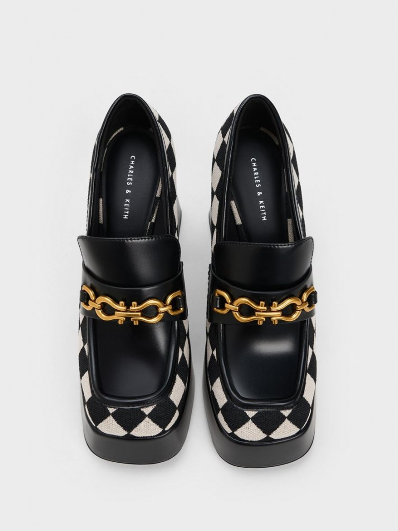Mocasini Charles & Keith Checkered Metallic Accent Platforma Negrii | 517RPWGQS