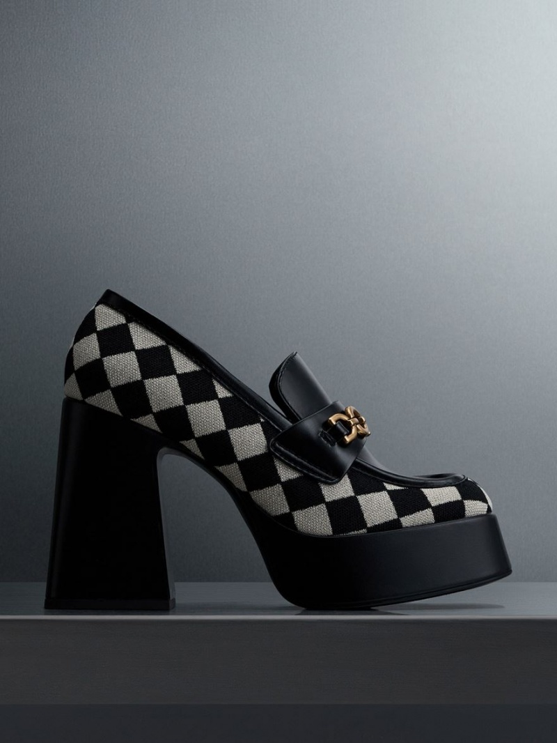Mocasini Charles & Keith Checkered Metallic Accent Platforma Negrii | 517RPWGQS