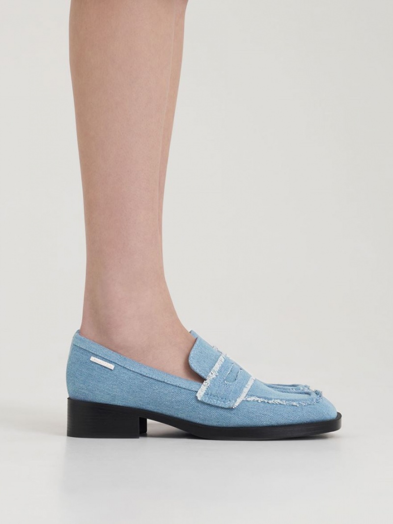 Mocasini Charles & Keith Denim Cut-Out Penny Albastri Deschis | 437MKZNCY