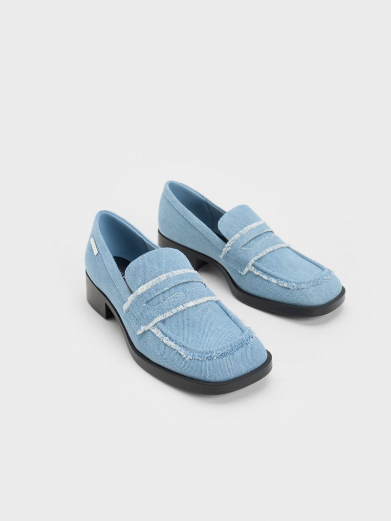 Mocasini Charles & Keith Denim Cut-Out Penny Albastri Deschis | 437MKZNCY