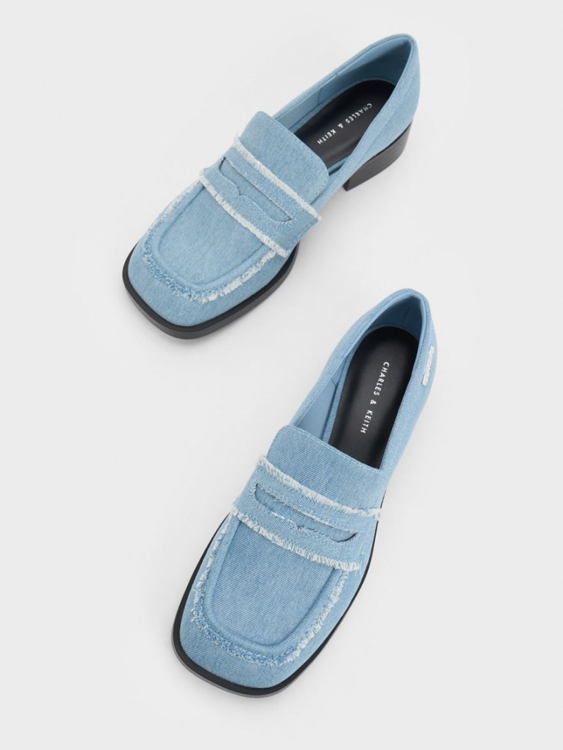 Mocasini Charles & Keith Denim Cut-Out Penny Albastri Deschis | 437MKZNCY