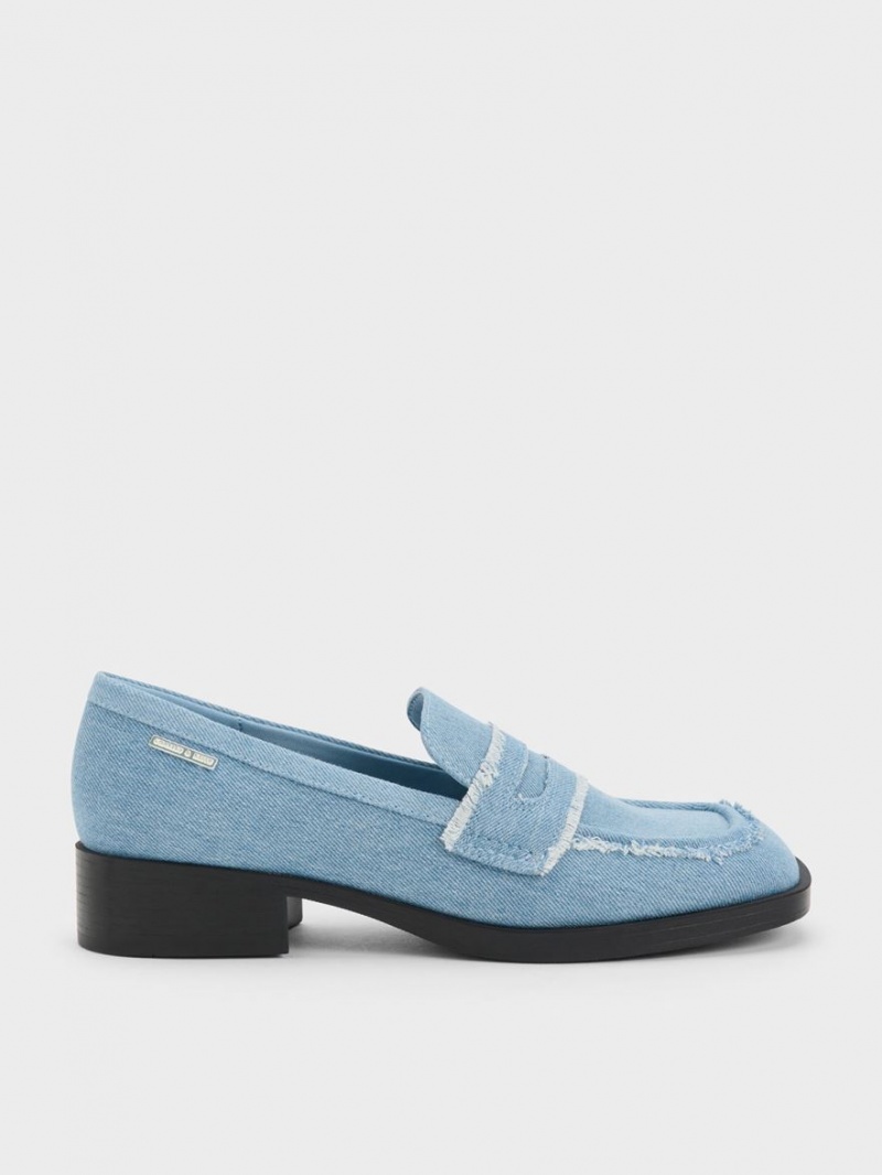 Mocasini Charles & Keith Denim Cut-Out Penny Albastri Deschis | 437MKZNCY
