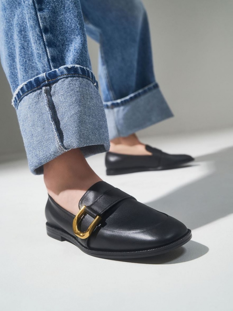 Mocasini Charles & Keith Gabine Buckled Piele​ Negrii | 291NQYHEB