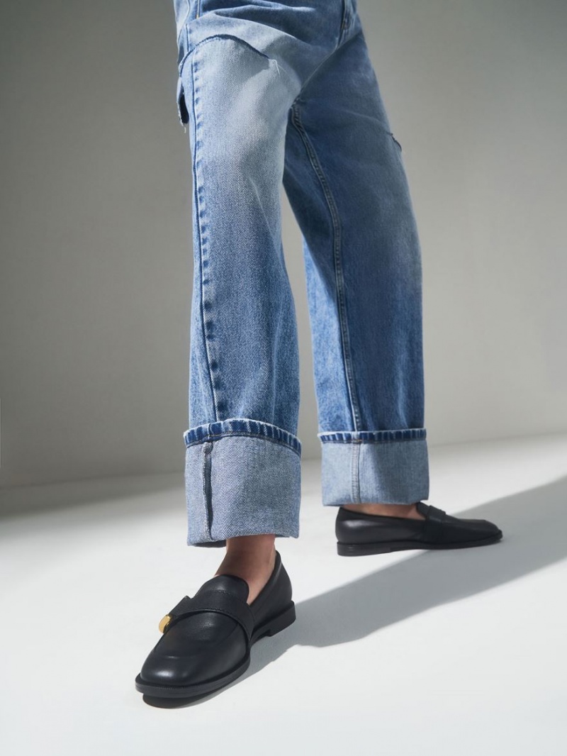 Mocasini Charles & Keith Gabine Buckled Piele​ Negrii | 291NQYHEB